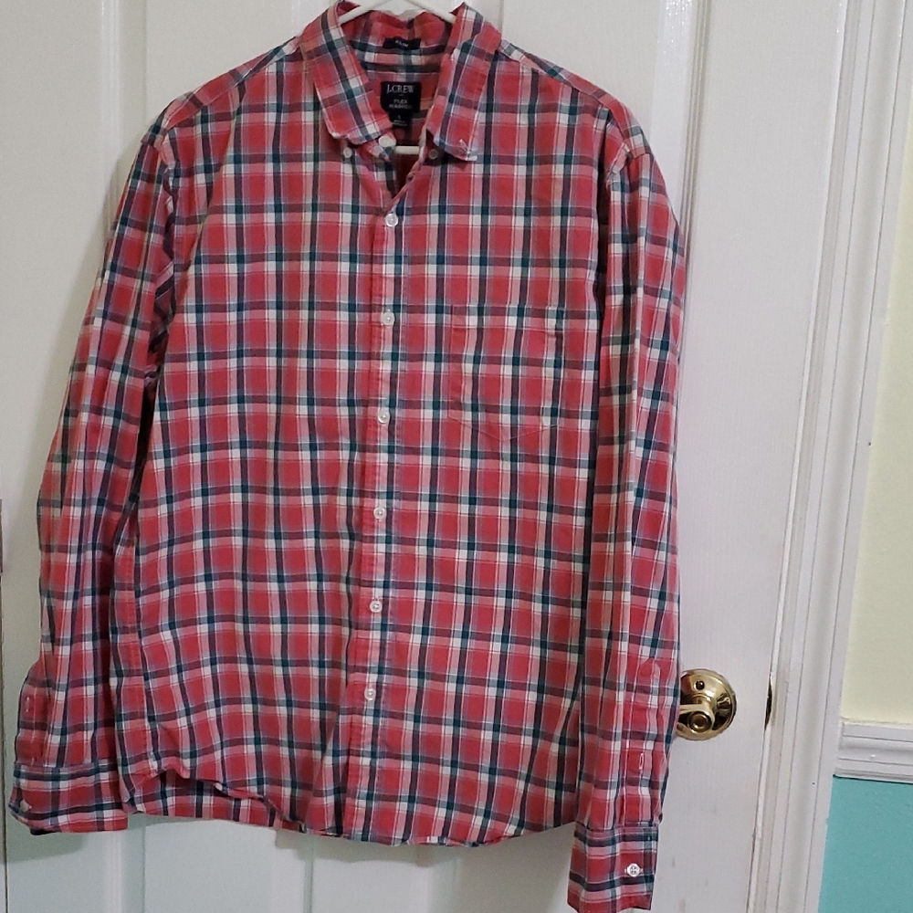 J. Crew Re-Imagine Salmon Plaid Long Sleeve Slim Buttoned Shirt L